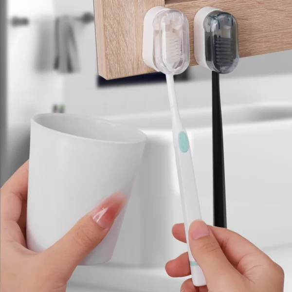 1-5Pcs Toothbrush Holders With Cover Punch-free Wall-mounted Toothbrush Holders Self-adhesive Dust-free Bathroom Storage Racks 5