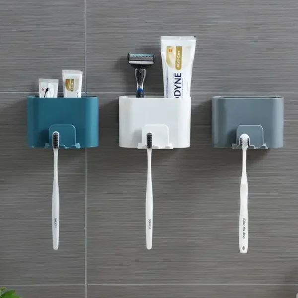 Toothbrush Holder Punch-free Wall-mounted Toothbrush Holder Shaver Toothpaste Mouthwash Cup Storage Rack Bathroom Accessories 1
