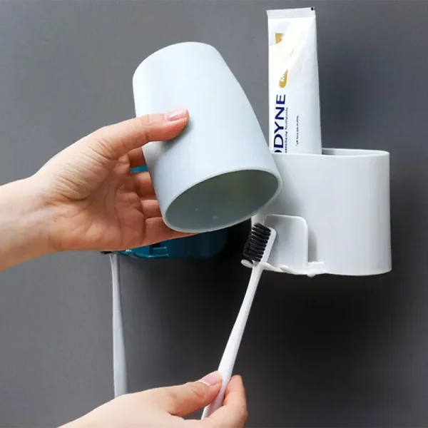 Toothbrush Holder Punch-free Wall-mounted Toothbrush Holder Shaver Toothpaste Mouthwash Cup Storage Rack Bathroom Accessories 4