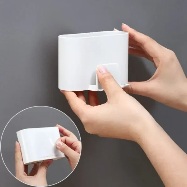 Toothbrush Holder Punch-free Wall-mounted Toothbrush Holder Shaver Toothpaste Mouthwash Cup Storage Rack Bathroom Accessories 6