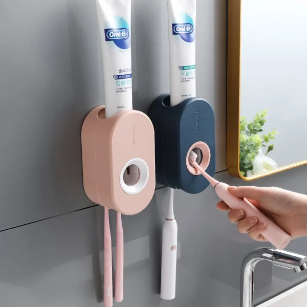 Automatic Toothpaste Dispenser Wall Mount Toothpaste Squeezer with Toothbrush Holder for Family Shower Bathroom Accessories 1