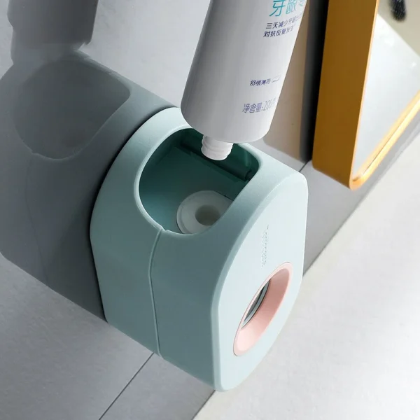 Automatic Toothpaste Dispenser Wall Mount Toothpaste Squeezer with Toothbrush Holder for Family Shower Bathroom Accessories 2