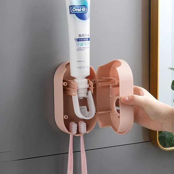 Automatic Toothpaste Dispenser Wall Mount Toothpaste Squeezer with Toothbrush Holder for Family Shower Bathroom Accessories 3