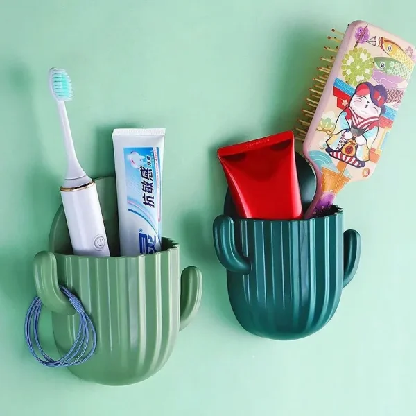Wall Self-adhesive Storage Rack Toothpaste Holder  Brush Holder Cactus Storage Toothbrush Holder Wall  Bathroom Accessorie 3