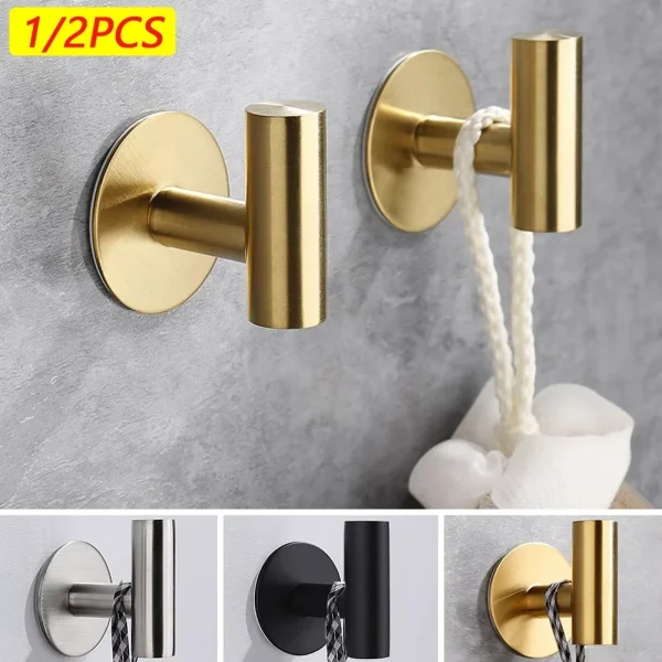 1/2PCS Adhesive Wall Hook Stainless Steel Robe Sticker Hooks Towel Coat Key Pants Hangers Bathroom Kitchen Storage Accessories 2