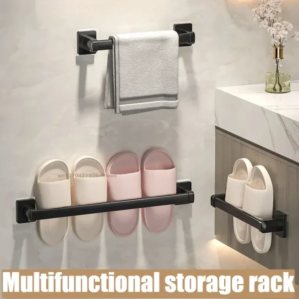 Wall Mounted Towel Rack Bathroom Storage Rack No Drilling Bathroom Horizontal Bar Towel Rack Kitchen Bathroom Accessories 2