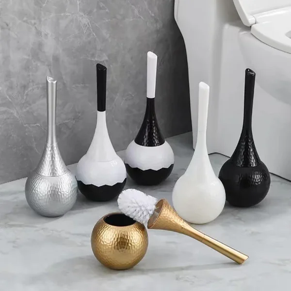 Luxury Gold Toilet Brush Set Replaceable Nylon Soft Bristle Brush Long Handle For WC Bathroom Accessories Cleaning Tools 1