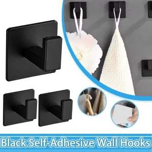 1-4pcs Bathroom Adhesive Wall Black Robe Hooks Towel Hook Coat Holder Keys Clothes Hanger Bathroom Kitchen Hardware Accessories 1