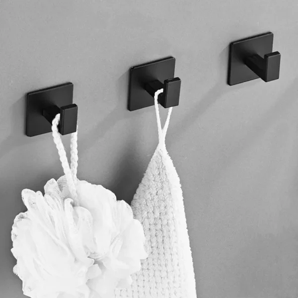 1-4pcs Bathroom Adhesive Wall Black Robe Hooks Towel Hook Coat Holder Keys Clothes Hanger Bathroom Kitchen Hardware Accessories 2