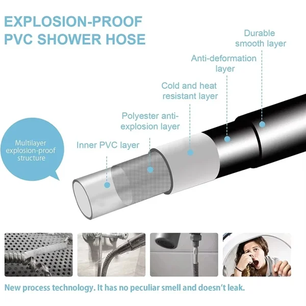 2m Black PVC Silicone Shower Head Hose Flexible Hose High Pressure Water Strong Multilayer Plumbing Bathroom Accessories 3