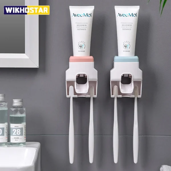 WIKHOSTAR Creative Lazy Automatic Toothpaste Dispenser Toothpaste Squeezer Toothbrush Holder Bathroom Accessories Storage Rack 1