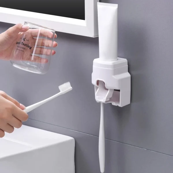WIKHOSTAR Creative Lazy Automatic Toothpaste Dispenser Toothpaste Squeezer Toothbrush Holder Bathroom Accessories Storage Rack 2