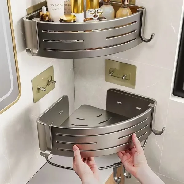 Aluminum Alloy Bathroom Shelves  Punch-free Thickened Tripod Wall-mounted Corner Shelf Bathroom  Accessories Shower Organizer 2