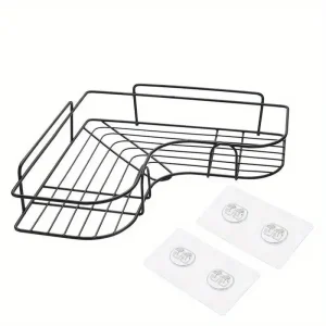 1pc Stainless Steel Corner Shower Caddy, No-Drilling Wall-Mounted Bathroom Organizer, Multi-functional Storage Shelf For Kitchen 1