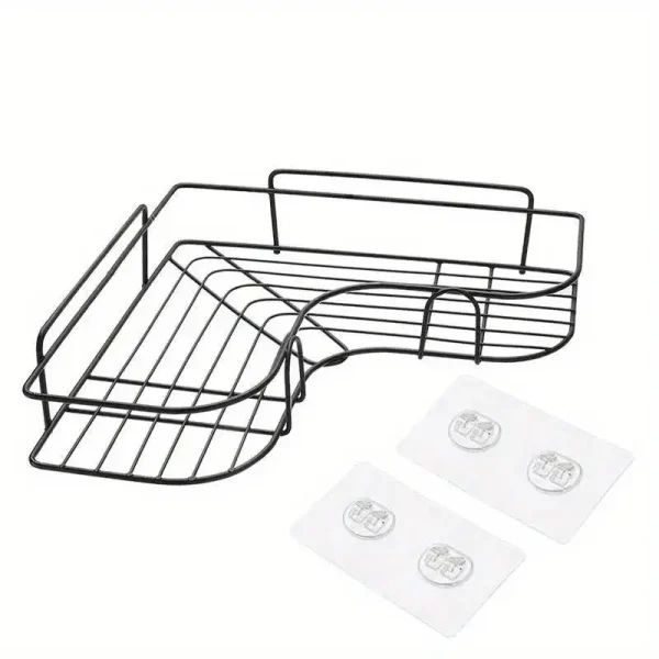 1pc Stainless Steel Corner Shower Caddy, No-Drilling Wall-Mounted Bathroom Organizer, Multi-functional Storage Shelf For Kitchen 1