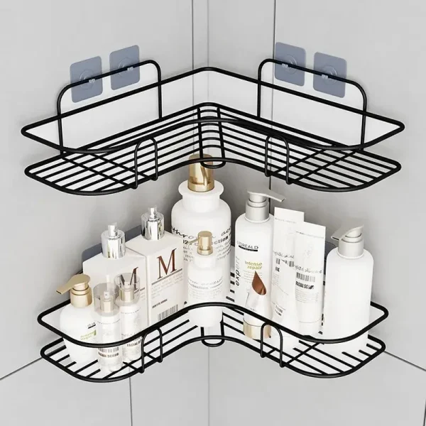 1pc Stainless Steel Corner Shower Caddy, No-Drilling Wall-Mounted Bathroom Organizer, Multi-functional Storage Shelf For Kitchen 2