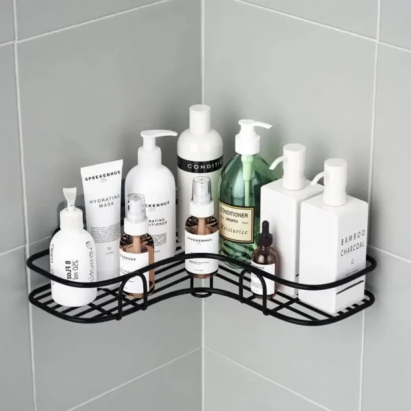 1pc Stainless Steel Corner Shower Caddy, No-Drilling Wall-Mounted Bathroom Organizer, Multi-functional Storage Shelf For Kitchen 3