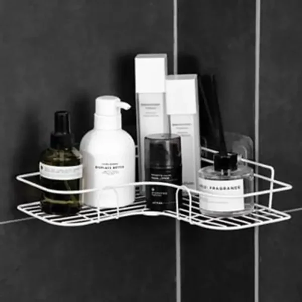 1pc Stainless Steel Corner Shower Caddy, No-Drilling Wall-Mounted Bathroom Organizer, Multi-functional Storage Shelf For Kitchen 5