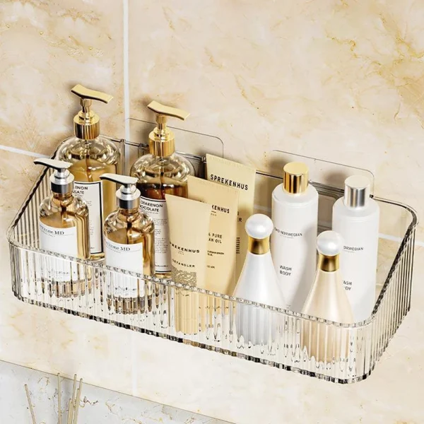 Wall Mounted Cosmetics Storage Rack No Hole Required Plastic Corner Wall Shelf Organizer Bathroom Accessories 1