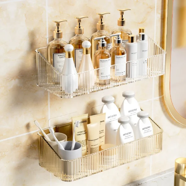 Wall Mounted Cosmetics Storage Rack No Hole Required Plastic Corner Wall Shelf Organizer Bathroom Accessories 2