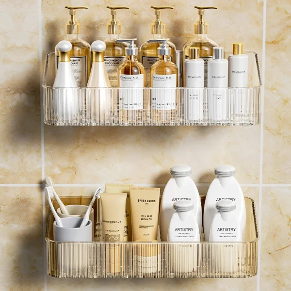 Wall Mounted Cosmetics Storage Rack No Hole Required Plastic Corner Wall Shelf Organizer Bathroom Accessories 3