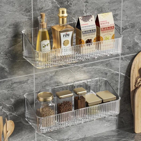 Wall Mounted Cosmetics Storage Rack No Hole Required Plastic Corner Wall Shelf Organizer Bathroom Accessories 4
