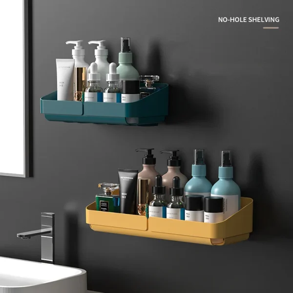 Self Adhesive Bathroom Shelves Wall Mounted Storage Rack Box Toilet Washstand Punch Free Shampoo Holder Bathroom Accessories 1
