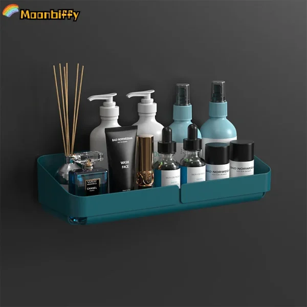 Self Adhesive Bathroom Shelves Wall Mounted Storage Rack Box Toilet Washstand Punch Free Shampoo Holder Bathroom Accessories 2