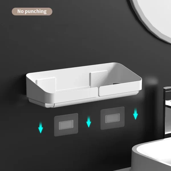 Self Adhesive Bathroom Shelves Wall Mounted Storage Rack Box Toilet Washstand Punch Free Shampoo Holder Bathroom Accessories 5