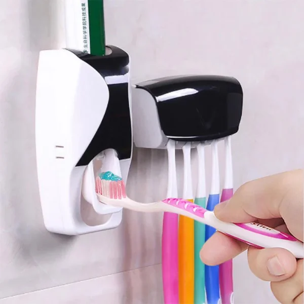 2025 Automatic Toothpaste Dispenser Wall Mount Dust-proof Toothbrush Holder Wall Mount Bathroom Accessories Set Squeezer 1