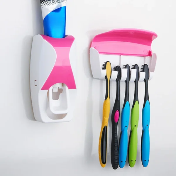 2025 Automatic Toothpaste Dispenser Wall Mount Dust-proof Toothbrush Holder Wall Mount Bathroom Accessories Set Squeezer 2