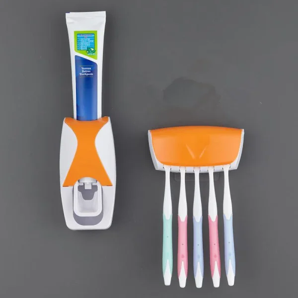 2025 Automatic Toothpaste Dispenser Wall Mount Dust-proof Toothbrush Holder Wall Mount Bathroom Accessories Set Squeezer 3