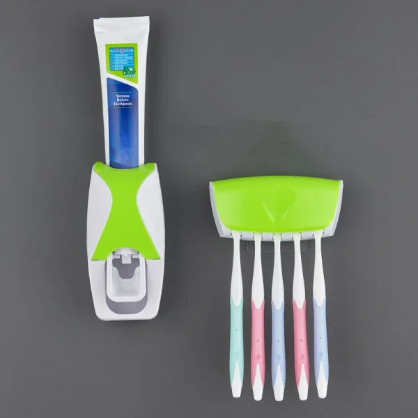 2025 Automatic Toothpaste Dispenser Wall Mount Dust-proof Toothbrush Holder Wall Mount Bathroom Accessories Set Squeezer 5