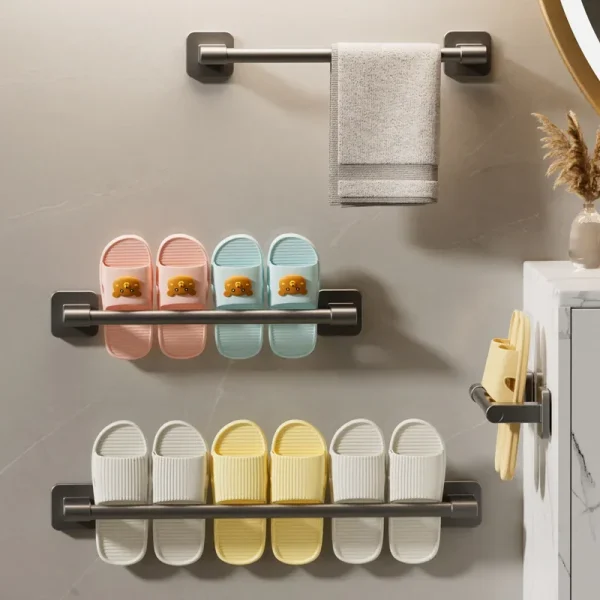 Bathroom Slipper Rack No Punching Wall Mounted Slipper Storage Rack Bedroom Shower Room Bath Slippers Hanger Babouche Organizer 2