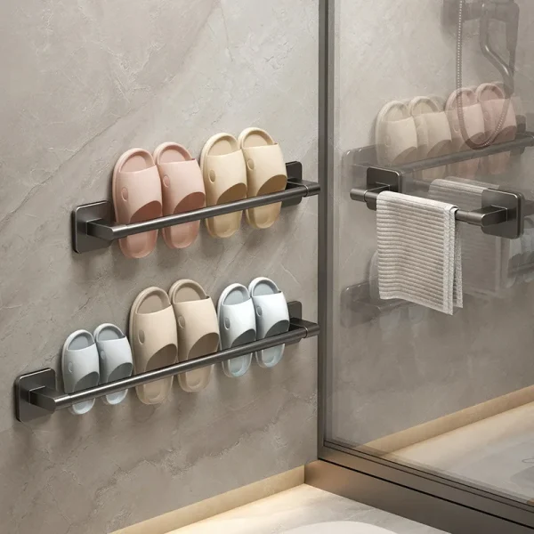 Bathroom Slipper Rack No Punching Wall Mounted Slipper Storage Rack Bedroom Shower Room Bath Slippers Hanger Babouche Organizer 3