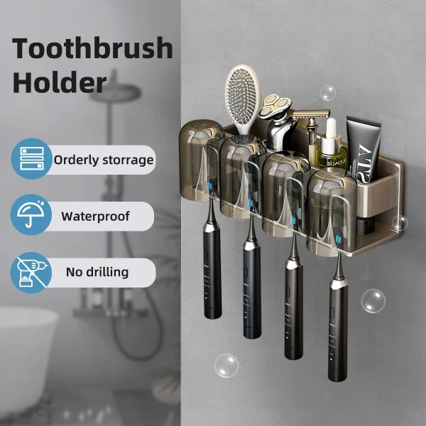 Toothbrush Stand Rack Organizer Electric Toothbrush Wall-Mounted Holder No Drilling Space Saving Bathroom Accessories 5