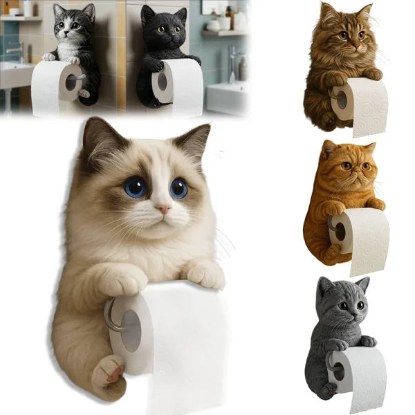 Cute 3D Cat Toilet  Paper Holder Wall-mounted Resin Cat Roll Paper Rack Bathroom Accessories 1