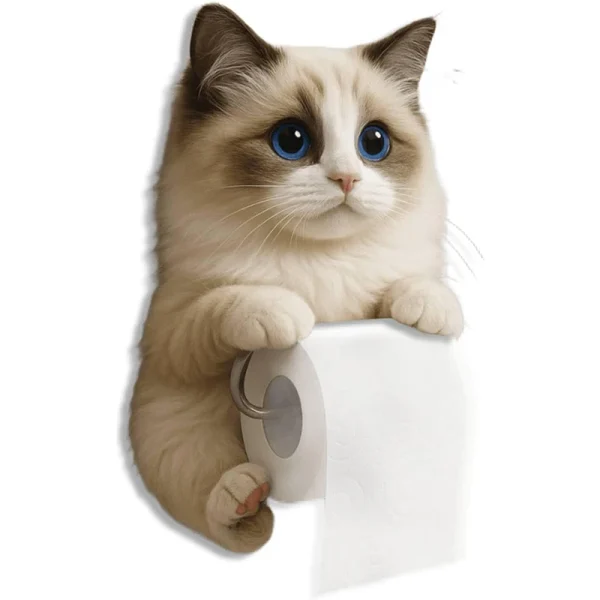 Cute 3D Cat Toilet  Paper Holder Wall-mounted Resin Cat Roll Paper Rack Bathroom Accessories 4