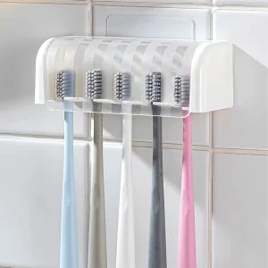 5 Holes Toothbrush Holder with Cover Punch-free Dustproof Toothbrush Storage Racks Wall-mounted Home Bathroom Storage Supplies 1