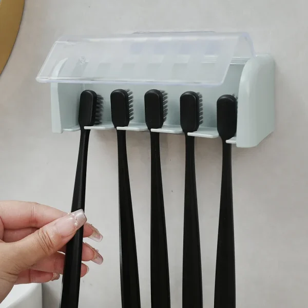 5 Holes Toothbrush Holder with Cover Punch-free Dustproof Toothbrush Storage Racks Wall-mounted Home Bathroom Storage Supplies 2