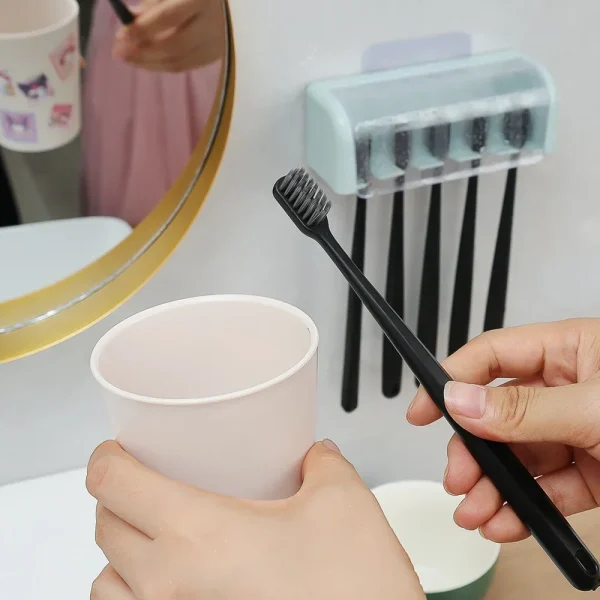 5 Holes Toothbrush Holder with Cover Punch-free Dustproof Toothbrush Storage Racks Wall-mounted Home Bathroom Storage Supplies 3