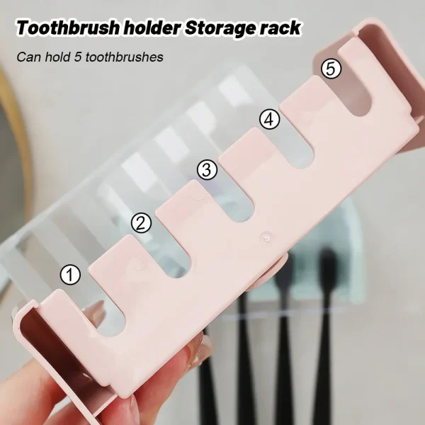 5 Holes Toothbrush Holder with Cover Punch-free Dustproof Toothbrush Storage Racks Wall-mounted Home Bathroom Storage Supplies 6