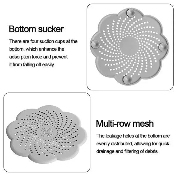 Flower Shape Silicone Floor Drain Cover Mesh Sink Strainer Anti-blocking Hair Clean Up Waste Catcher Kitchen Bathroom Accessory 2