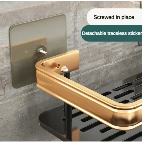 NoDrill Bathroom Storage Shelf Bathroom Perforation-free Square Basket Washstand Space Aluminum Storage Rectangular Wall Hanging 4
