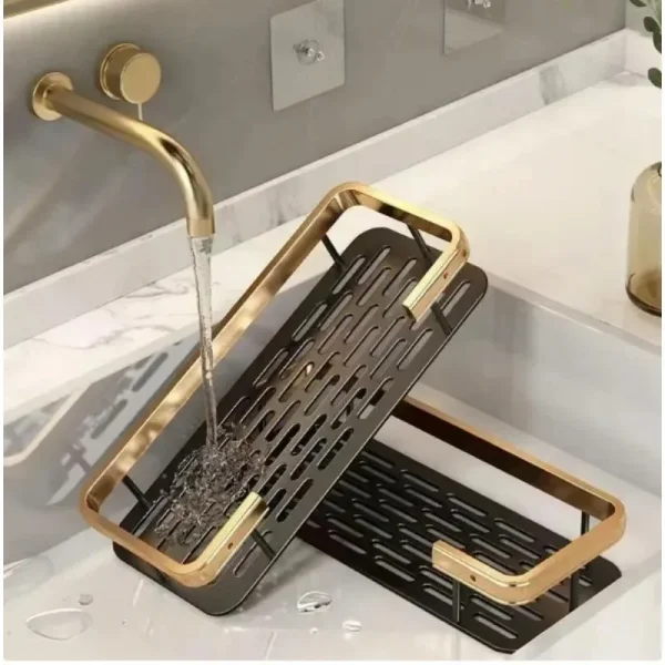 NoDrill Bathroom Storage Shelf Bathroom Perforation-free Square Basket Washstand Space Aluminum Storage Rectangular Wall Hanging 5