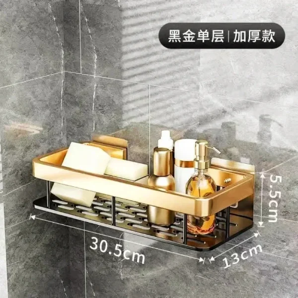 NoDrill Bathroom Storage Shelf Bathroom Perforation-free Square Basket Washstand Space Aluminum Storage Rectangular Wall Hanging 6