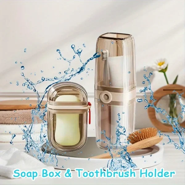 1 set of portable travel soap box and toothbrush holder set - durable plastic, perfect for camping, bathroom accessories 2