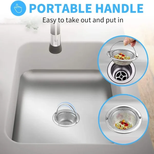 Kitchen Sink Filter Stainless Steel Mesh Sink Strainer Filter Bathroom Drain Hole Filter Kitchen Floor Drain With Handle 3