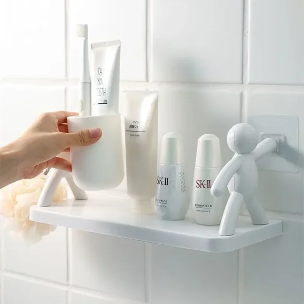 Bathroom Self-adhesive Shampoo Shelves Shower Towel Storage Rack Cosmetic Toilet Organizer Home Decor Kitchen PP Plastic Rack 1