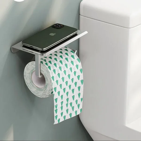 Aluminum Alloy Toilet Paper Holder Shelf With Tray Bathroom Accessories Kitchen Wall Hanging Punch-Free Toilet Paper Roll Holder 6